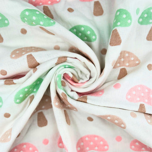 Manta para bebé Boucle Home 100 % algodón de 6 capas, doble cara con estampado de hongos, 89 x 100 cm