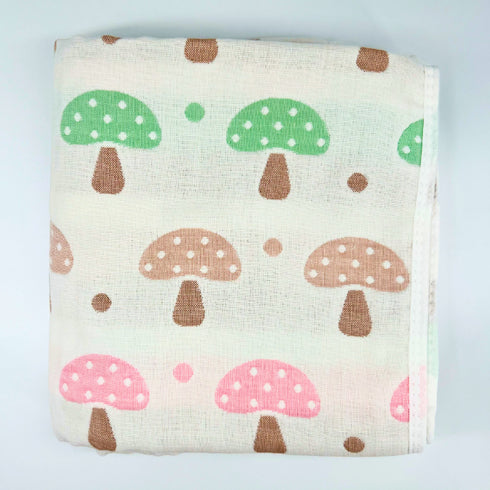Manta para bebé Boucle Home 100 % algodón de 6 capas, doble cara con estampado de hongos, 89 x 100 cm
