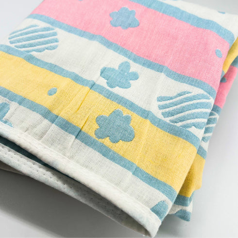 Manta suave de nube para bebé de doble cara | Rayas rosas y amarillas con nubes azules | 35.5 x 39.5