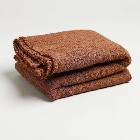 Brown Woolen Tweed Throw Blanket 57" x 70" +1" Fringe