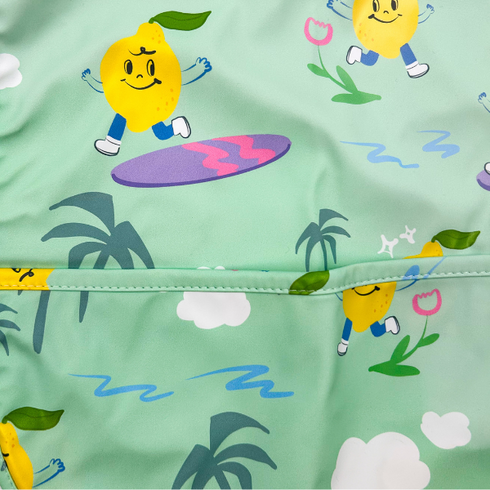 Green Baby Bib with Lemons and Surfboards