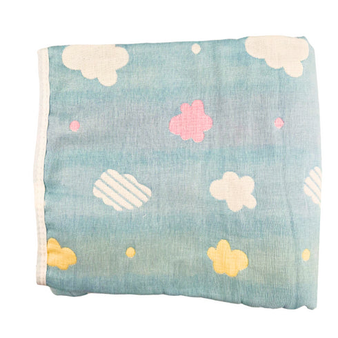 Manta suave de nube para bebé de doble cara | Rayas rosas y amarillas con nubes azules | 35.5 x 39.5