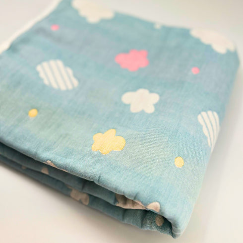 Manta suave de nube para bebé de doble cara | Rayas rosas y amarillas con nubes azules | 35.5 x 39.5