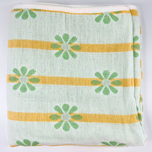 Manta de bebé verde y blanca con margaritas | 100 % algodón | 6 capas | 89 x 100 cm