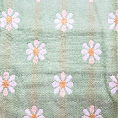 Manta de bebé verde y blanca con margaritas | 100 % algodón | 6 capas | 89 x 100 cm