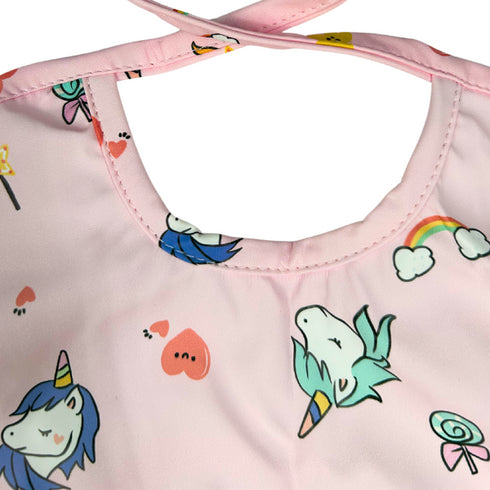 Pink Baby Bib with Unicorn and Hearts Print