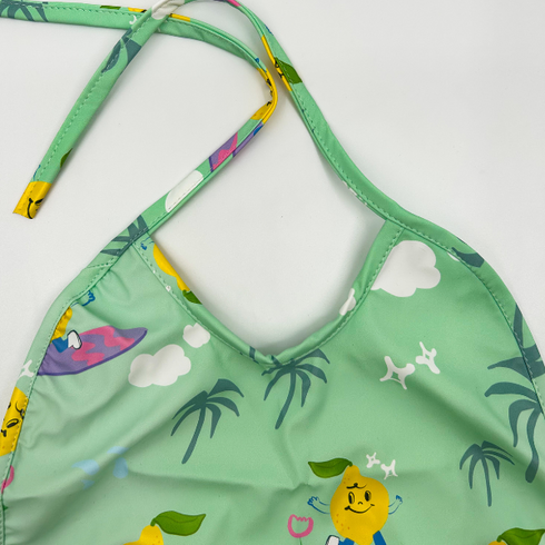 Green Baby Bib with Lemons and Surfboards