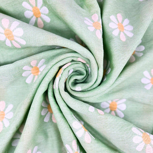 Manta de bebé verde y blanca con margaritas | 100 % algodón | 6 capas | 89 x 100 cm