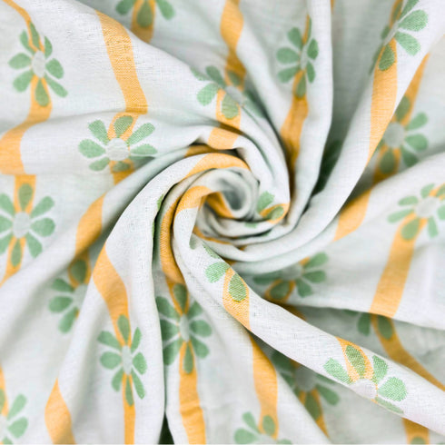 Manta de bebé verde y blanca con margaritas | 100 % algodón | 6 capas | 89 x 100 cm