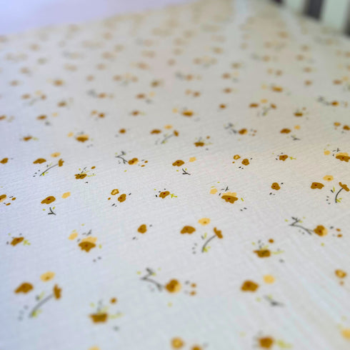 Manta de bebé de algodón suave con hermosas flores marrones y amarillas | 100 % algodón | 99 cm