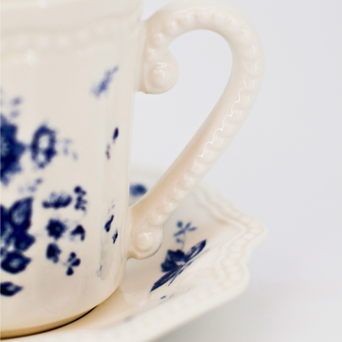 Tea Cup with Saucer | Vintage Blue Flowers Design