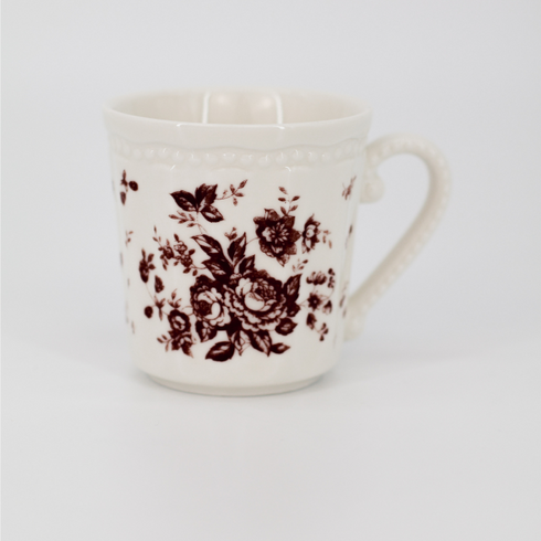 Tea Cup Set With Coaster | Vintage Brown Floral Design