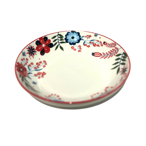 8" Floral Ceramic Plate with Coral Rim