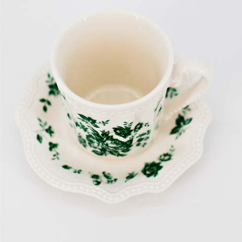 Tea Cup with Saucer | Vintage Green Flowers Design