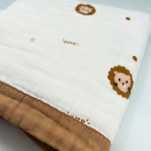 Manta para bebé con estampado de león | 100 % algodón | 6 capas | 109 x 109 cm | Suave y transpirable