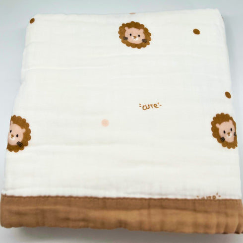 Manta para bebé con estampado de león | 100 % algodón | 6 capas | 109 x 109 cm | Suave y transpirable