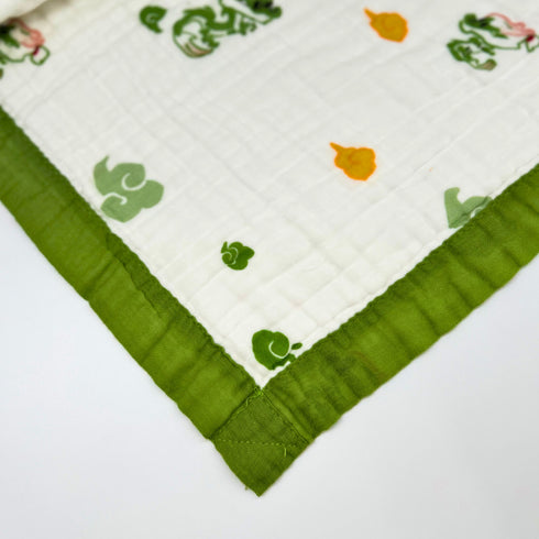 Manta versátil para bebé, color blanco con dragones verdes | 100 % algodón | 109 x 109 cm