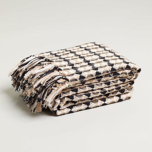 100% cotton white brown and black throw blanket