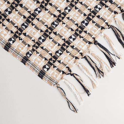 white black and brown diamond jacquard throw blanket with tassels