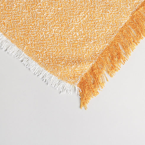 jacquard boucle yellow and white throw blanket with fringe white and yellow colored