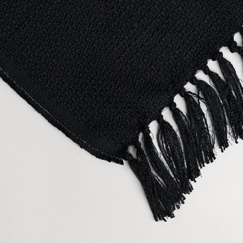 SOLID BLACK CHUNKY TEXTURED THROW BLANKET - Boucle Home