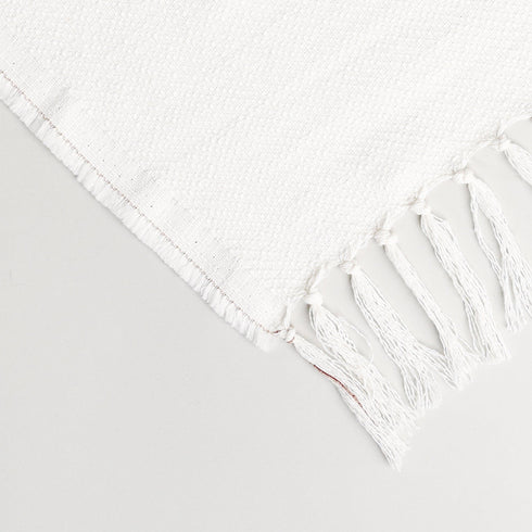 corner picture of soft white throw blanket displayed to show fabric texture and color
