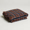 multicolor blue and orange plaid throw blanket with fringe