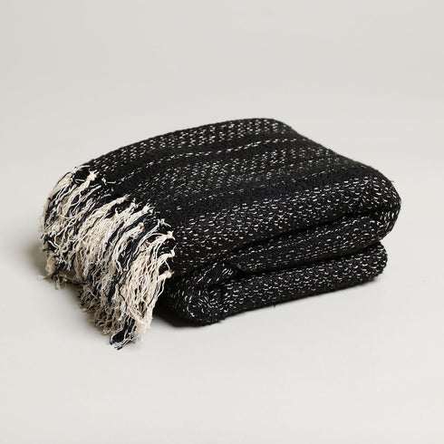 Comfy Boucle Textured White and Black Throw Blanket