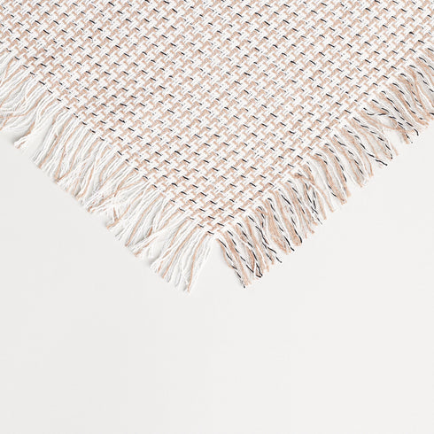 corner picture of a fall plaid throw blanket made from a polyester blended fabric showing fringe