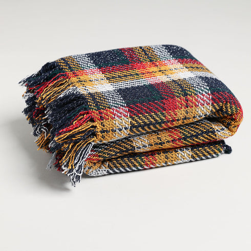 WOOLEN CHUNKY BIG PLAID TWEED THROW BLANKETS - Boucle Home