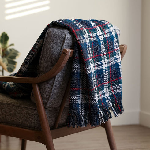 WOOLEN CHUNKY BIG PLAID TWEED THROW BLANKETS - Boucle Home
