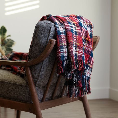 WOOLEN CHUNKY BIG PLAID TWEED THROW BLANKETS - Boucle Home