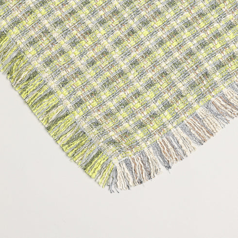 green and beige spring throw blanket with fringe