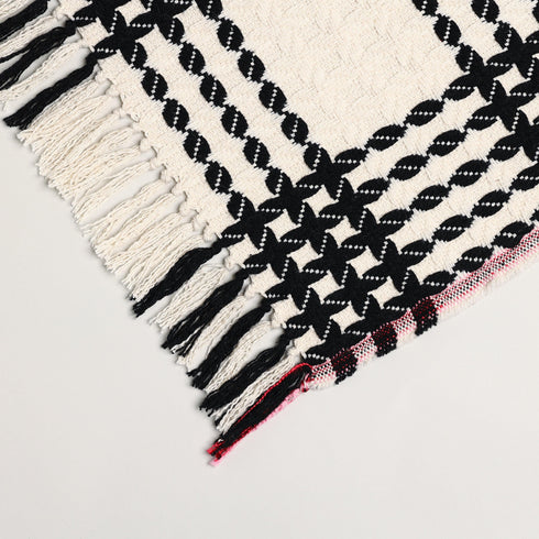 cream and black check Plaid throw blanket