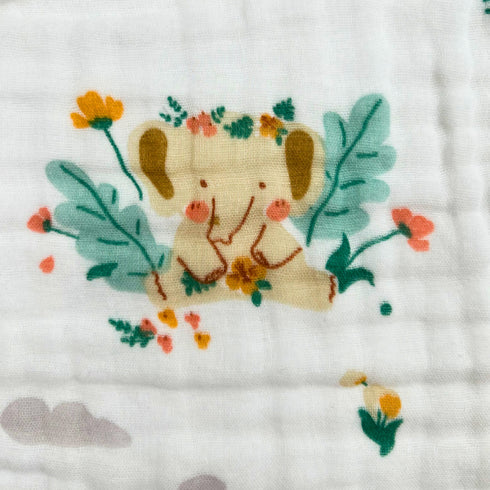 Manta de bebé 100 % algodón - Elefante con flores - 109 x 109 cm