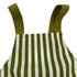 collar of green apron with white stripes