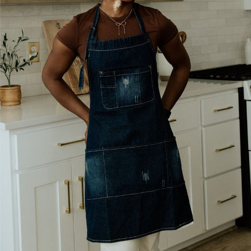 Denim Apron with Pockets | Adjustable Neck Strap