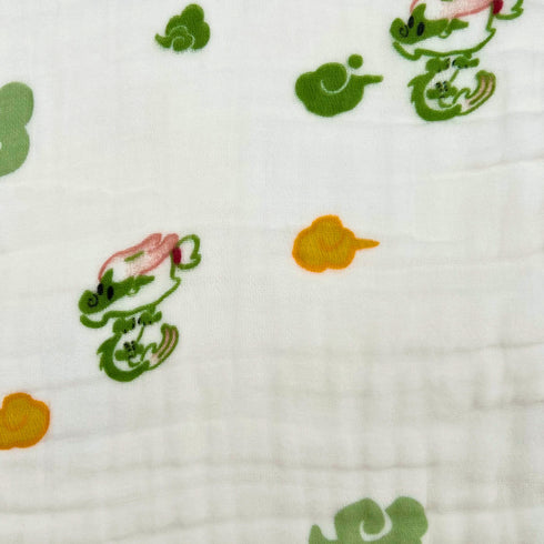 Manta versátil para bebé, color blanco con dragones verdes | 100 % algodón | 109 x 109 cm