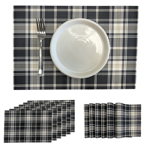 White and Black Plaid Placemats - (Set of 6)