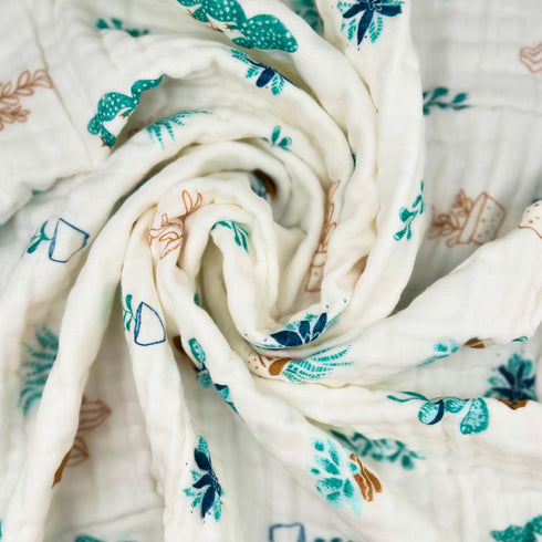 Blue Botanical Bliss | Manta para bebé 100 % algodón