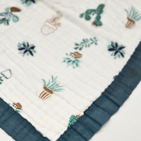 Blue Botanical Bliss | Manta para bebé 100 % algodón