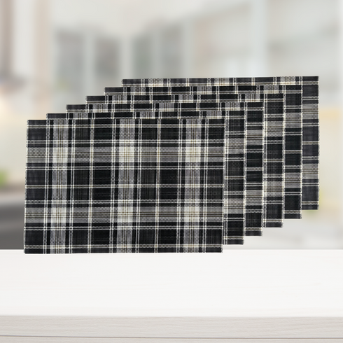 White and Black Plaid Placemats - (Set of 6)