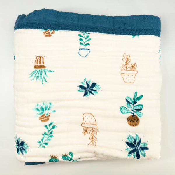 Blue Botanical Bliss | 100% Cotton Baby Blanket