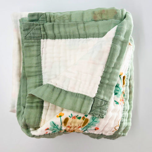 Manta de bebé 100 % algodón - Elefante con flores - 109 x 109 cm