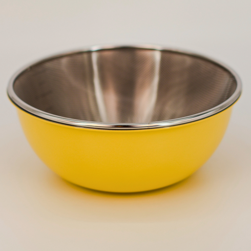 Yellow Stainless Steel Bowl and Strainer