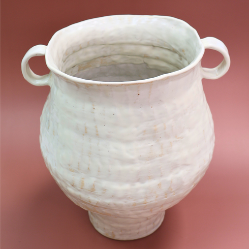Large Round Ceramic Vase with Handles