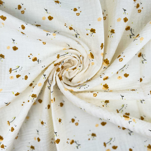 Manta de bebé de algodón suave con hermosas flores marrones y amarillas | 100 % algodón | 99 cm