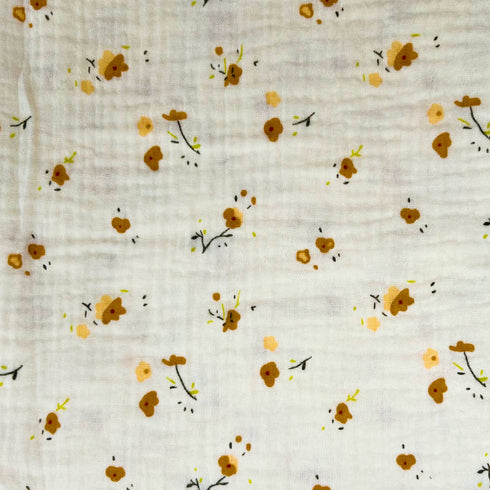 Manta de bebé de algodón suave con hermosas flores marrones y amarillas | 100 % algodón | 99 cm