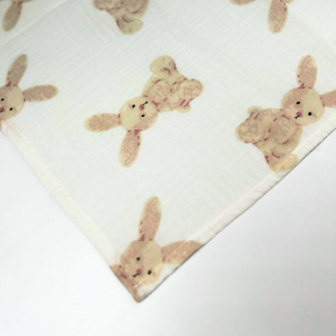 Boucle Home 100% Cotton Babies' Blanket | White with Fluffy Bunny Pattern 39" x 39"