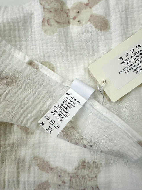 Boucle Home 100% Cotton Babies' Blanket | White with Fluffy Bunny Pattern 39" x 39"